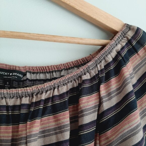 LUCKY BRAND Off-Shoulder Stripped Boho Folk Top Raw Hem Sz S Flawed - Picture 6 of 13